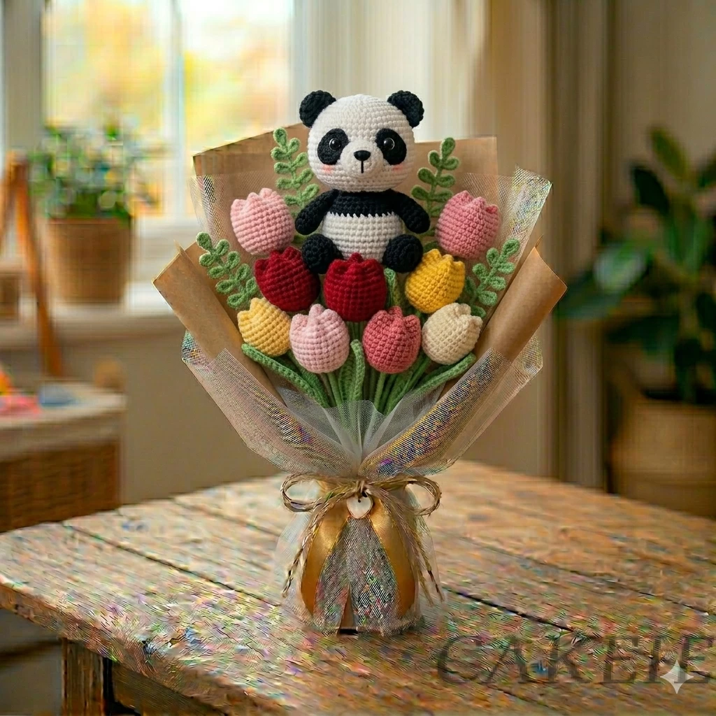 Crochet Panda Tulip Bouquet